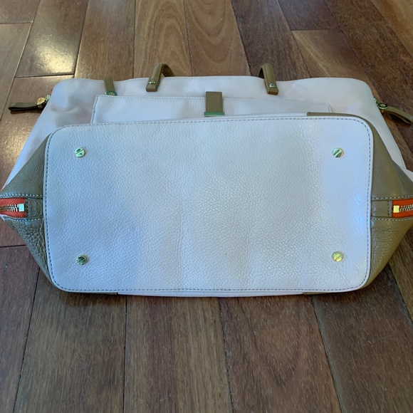 Tory Burch Pink Tan Orange Zip Leather Shoulder Work Tote Bag - Picture 9 of 9